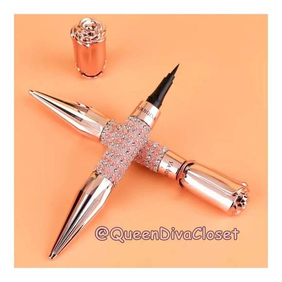 Queen Rose Crown Style Scepter Rose-Gold Rhinestone Liquid Eyeliner Pen Black - Picture 3 of 7